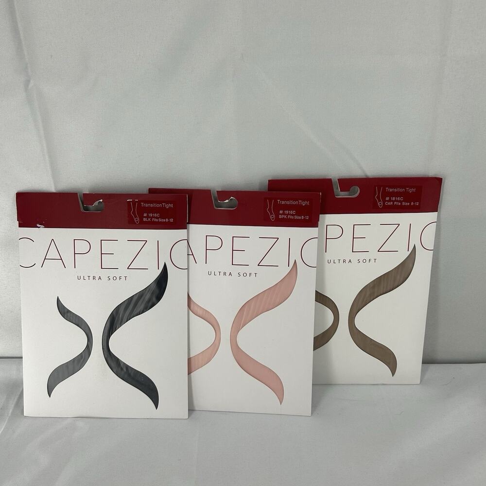 Lot Of 3 Capezio Girls 8-12 Ultra Soft Transition Tights Pink 1916C, Tan, Black